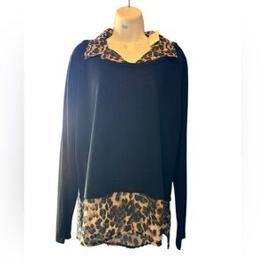 Cato Black Top with Leopard Print Accents